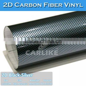 CARLIKE Glossy Silver-Black 2D Carbon Fiber Car Wrap Vinyl Roll