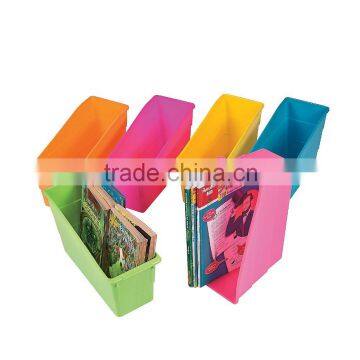 Fashion Durable Book And Binder Holders Magazine Storage Tubs Plastic Neon Colors Classroom Book Organizers Boxes Storage Pins