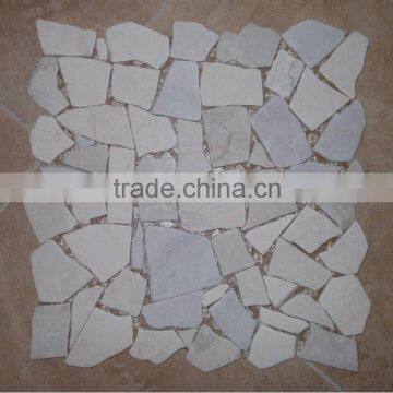 Irregular broken pieces white quartzite mosaic tiles