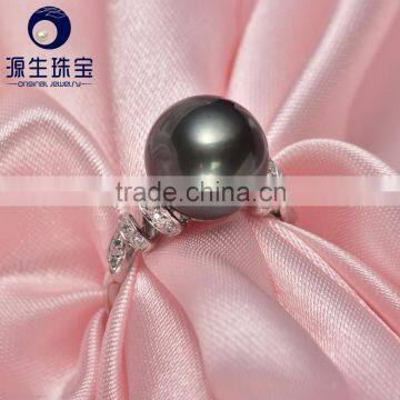 latest gold ring designs engagement tahitian pearl rings 10-11mm large pearl size
