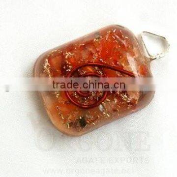 Carnelian Orgone Rounded Square Pendant : Wholesale Orgonite Pendant