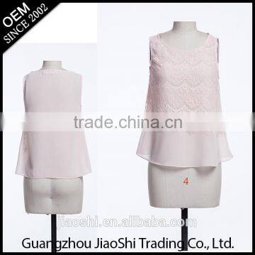 2016 New Design Summer Pink Color Sleeveless Ladies Tops for Women