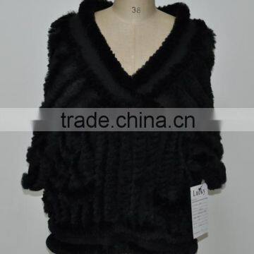 women fashion knitted real rabbit fur jacket LK16F012