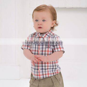 DB463 dave bella 2014 summer 100% cotton baby shirts baby tops baby boy grid shirt