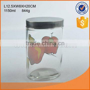 High quality & economic cylindrial glass storage jar with decal