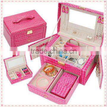 Pink leather jewellery gift box with key lock , mirrored jewellery box with drawer jewelry box design, jewellery safe box .