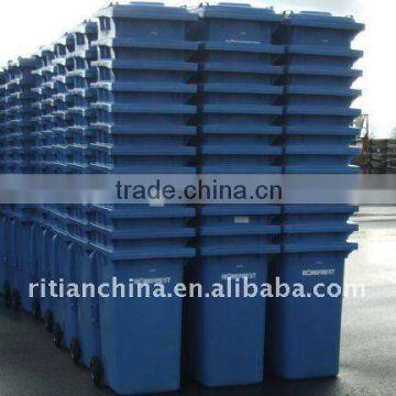 outdoor plastic garbage bin with wheels.