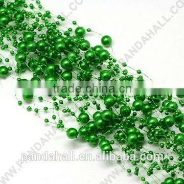 Plastic Pearl Beaded Cord, Jewelry Accessoires Rope, Christmas Decoration Material, Green, 51"/strand(OCOR-G001-09)