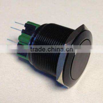 Flat Round Self-locking Vandalproof Push Button Switch 25mm With Black Aluminum Body