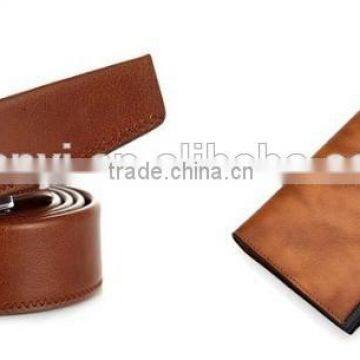 Promotion Brown Leather Gift Set of Gents Wallet & Gents Belt for New Year Gift photo-2