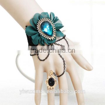 2015 green Lace female bracelet with ring chain fashion handmade jewelry wholesale