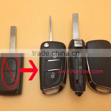 Hot sale products--Peugeot 2 button modified flip remote key blank with HU83 407 Blade -- With battery place (No Logo)