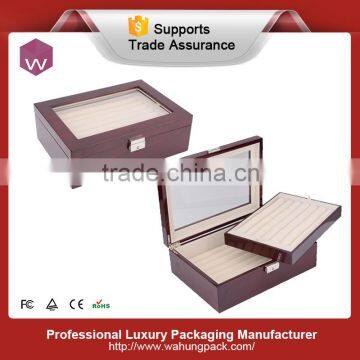 Luxury Glass Top High Glossy Lacquer Wooden Box For Cufflink Display