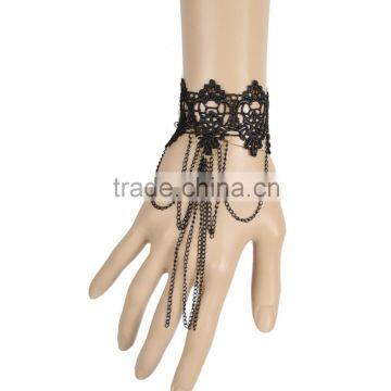 Retro Women Black Lace Bracelet with Long Tassel for Cosplay for Party