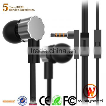 Wallytech Original WHF-127 Newest Flat cable metal earphone with microphone for iphone 5s/5c made in China