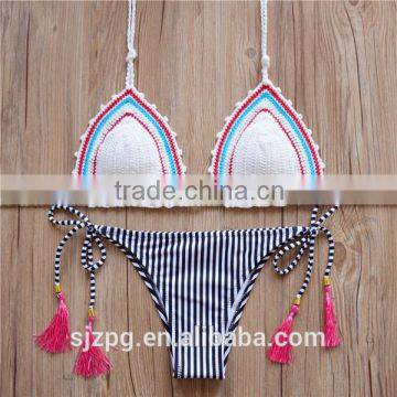 beautiful white and red stripe handmade crochet bikini