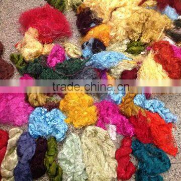 sari silk thrums in single solid colors and multicolors for yarn and fiber stores, spinners, weavers, knitters, art and crafts,