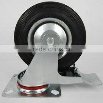 swivel black rubber caster with top brake