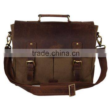 Vintage Leather Canvas bag Leather messenger bag for college school office