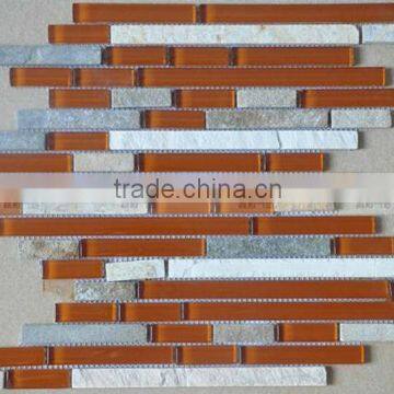 Hot sale with strip glass mix stone mosaic tile, wholesale mosaic tiles for bathroom AGL6087