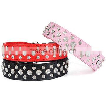 Bling Diamond Adjustable Crystal Pet Dog Cat Collar PU Leather Rhinestond Studded Collars