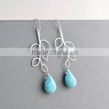 falak gems Silver branch and turquoise earrings, Bridal earrings,