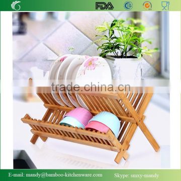 Promotional Bamboo Kitchen Rack Bamboo Dish Dryer for Dishes, Bowls, Plates, Cups