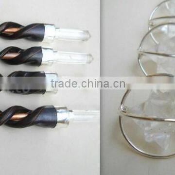 CRYSTAL QUARTZ SPINNING MARKABA STAR SPIRAL WOODEN HEALING WAND