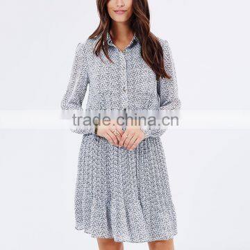 Apparel New Arrivals Autumn Herringbone Woman Long Sleeve Pleated Casual Dress photo-5