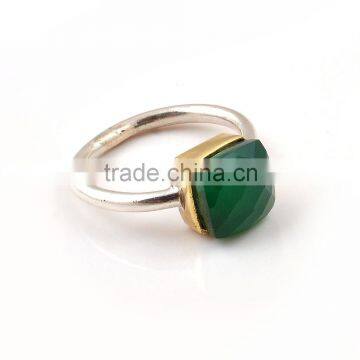 Hand Made Two Tone 925 Silver Ring With Green Onyx