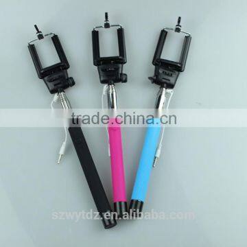 Extendable Self Selfie Stick Handheld Monopod+Clip Holder cable control Camera Shutter Remote Controller for iPhone Samsung