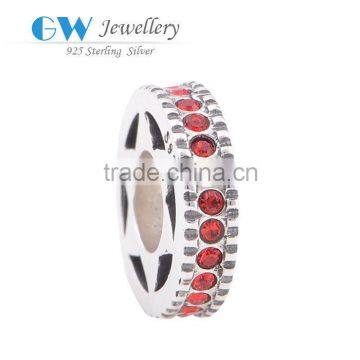 Fashion wheel shape paved red zircon stone solid sterling silver beads