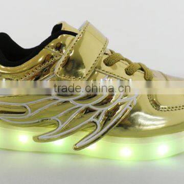 Golden Shinning PU Kids Led Shoes Customized Brand From Size 25 to 37#