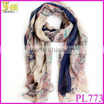 2016 New Elegant Women Cashew Flower Print Neck Shawl Scarf Wrap Stole Soft Voile Scarf