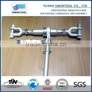 Container ratchet-turnbuckles with ends including eye jaw