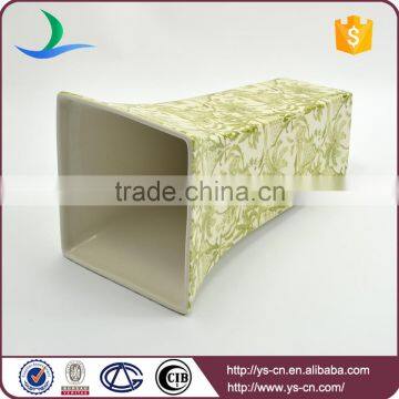 Square Lime Green Landscape Motif Stoneware Hand Made Vases photo-4