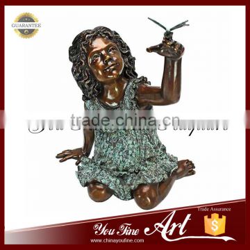 Outdoor Life Size Bronze Girl Sculpture With Bird Statue