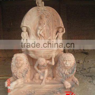 Wall lion fountains with lady statue sculpture