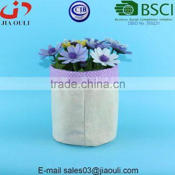 Popular Decorative Fabric Planter Bags Linen Plant Pot Cover With Purple Polka Dots Design photo-5