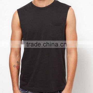 black cotton pocket sleeveless tank top for men