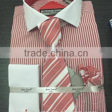 Stock USA Men Oxford Stripes Dress Shirt With Tie/Hankie/Cufflinks photo-6