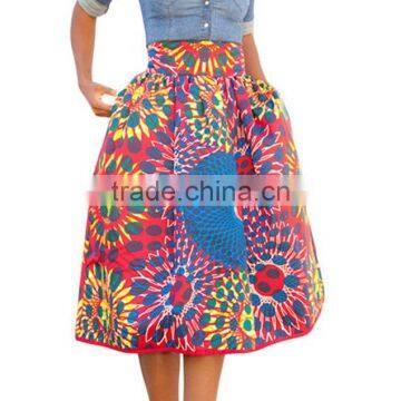 Women's African Print High Waist A-Line Pleated Midi Skirt photo-3