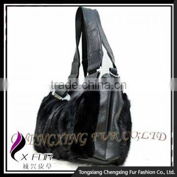 CX-H-03 China Wholesale Trendy Real Mink Fur Ladies Leather Bags Handbags photo-5