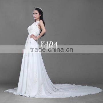 New Fashionable Beaded Embroidery Sleeveless Lace Wedding Dress photo-2