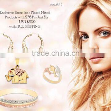 Some very exclusive Combo three tone plated Jewelry of 236 Pieces For USD $ 250 with FREE SHIPPING