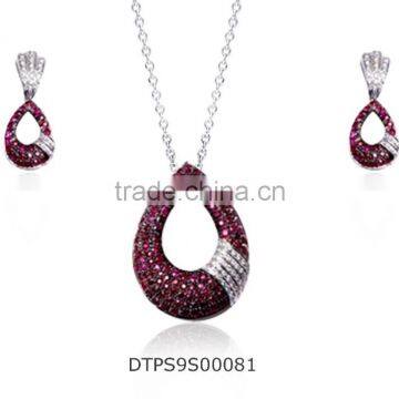 Color stone CZ studded Fashion Silver Plated Pendantset