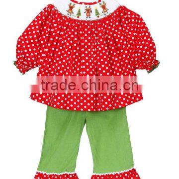Baby Girls Red Polka Dot Smocked Reindeer Tee & Green Long Pant