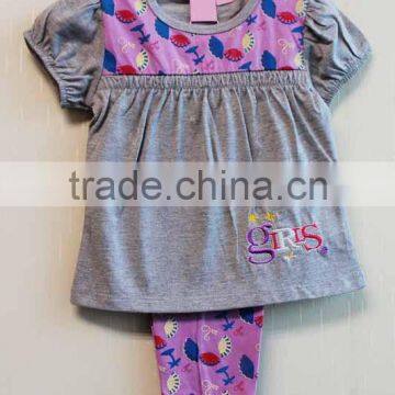 Wholesale Kids Girls Summer 2 Pcs Set Grey Cap Sleeve Top 100% Cotton Knitted Clothing Set TP-7722