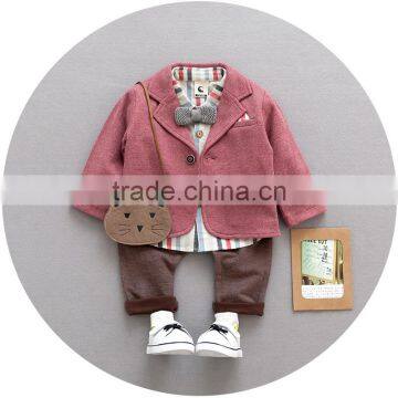 S17749A Boy Clothing Sets Boy Suit Cotton Kids Coats+Shirts+Pants 3pcs Set photo-3