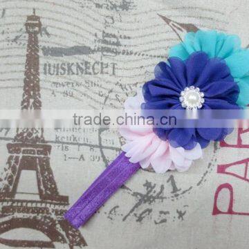 Boutique Chiffon Chic Flower Covered Headbands Beaded Pearl and Rhinestone Buttons photo-2